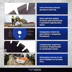Характеристики сегментного алмазного диска по асфальту Keos Professional Asphalt 400 мм Характеристики сегментного алмазного диска по асфальту Keos Professional Asphalt 400 мм
