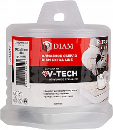 Упаковка алмазного сверла вакуумного спекания Diam Extra Line V-Tech M14 72 мм Упаковка алмазного сверла вакуумного спекания Diam Extra Line V-Tech M14 72 мм